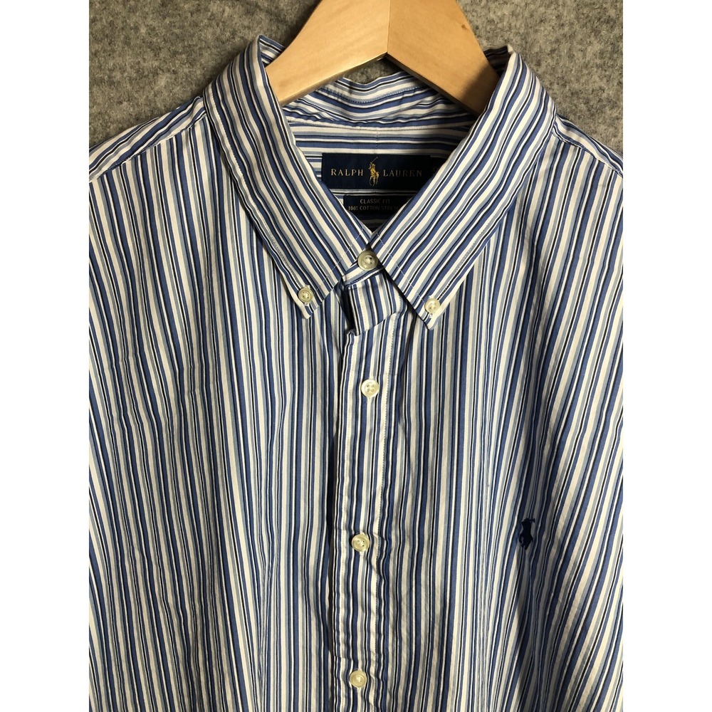 Ralph Lauren Shirt Mens 2XL Blue Stripe Classic Fit Button Down Stretch Cotton